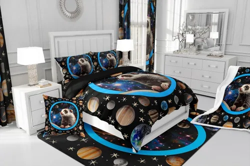 Miniatura 4 de Funda de edredón de conejillo de indias, tamaño Queen, juego de ropa de cama de planeta del universo de hurón para niños y niños, funda de edredón