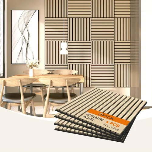 Miniatura 12 de Upick Paneles de pared acústicos de MDF, paquete de 5 paneles de madera de listones 3D de 3.9 x 4.7 pulgadas para pared, paneles insonorizados