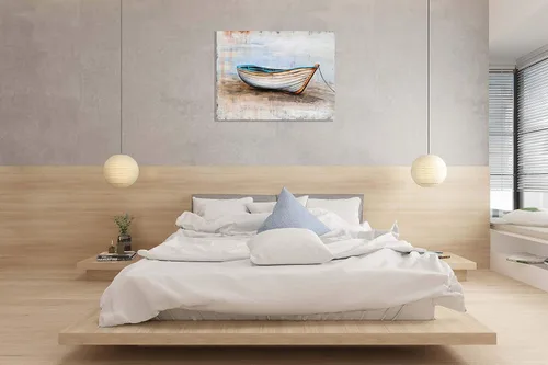 Miniatura 3 de SYGALLERIER Lienzo costero pintado a mano, pintura de naturaleza muerta, cuadros náuticos modernos, arte estético para sala de estar, dormitorio