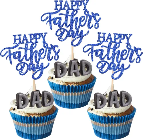 Miniatura 20 de Rsstarxi Paquete de 24 adornos para cupcakes con purpurina negra para el Día del Padre, para el Día del Padre, decoración de tartas, suministros