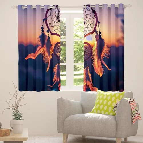 Miniatura 5 de Cortinas bohemias con atrapasueños para niñas, elegantes, bohemias, atrapasueños, cortinas de ventana de plumas hippie indias para niños