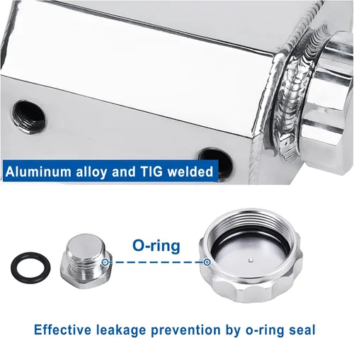 Miniatura 5 de LokoCar Tanque de Radiador de Refrigerante Universal de Expansión y Desbordamiento de 1L, Aluminio Plateado