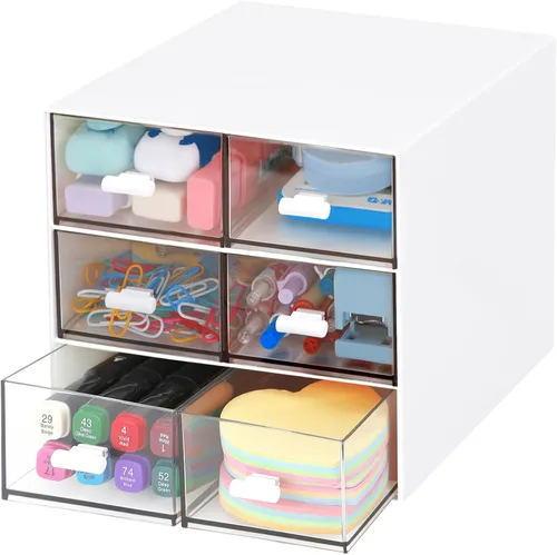 Miniatura 10 de Organizador de escritorio con 5 cajones, suministros de papelería de oficina rectangulares, cajones de escritorio, almacenamiento de maquillaje