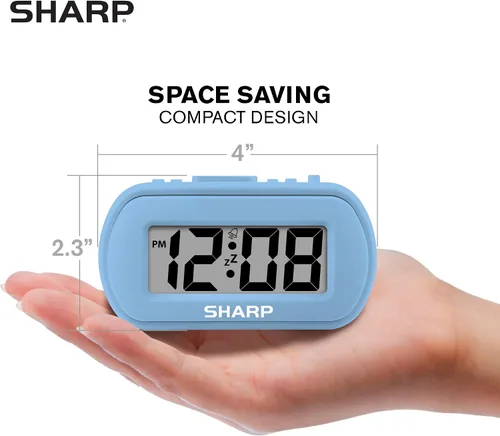 Miniatura 6 de Sharp Reloj despertador digital – Caja táctil con acabado de goma suave – Funciona con pilas – Retroiluminación azul bajo demanda – Alarma
