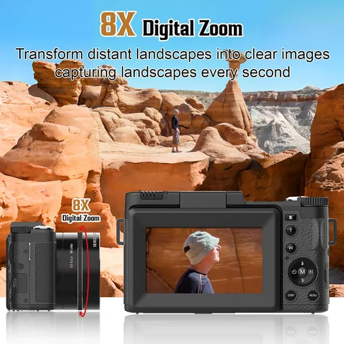 Miniatura 4 de Cámara digital 4K para fotografía, enfoque automático, cámara de vlogging de 48 MP para YouTube, cámara compacta de zoom digital 8X, pantalla de 3