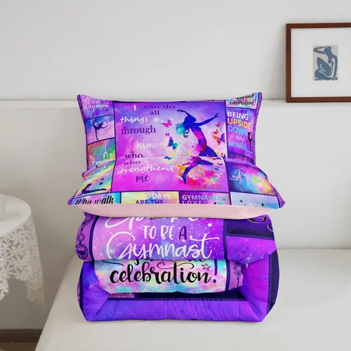 Miniatura 6 de Erosebridal Juego de edredón para niñas de baile, tamaño individual, juego de ropa de cama de ballet con purpurina para niños, adolescentes