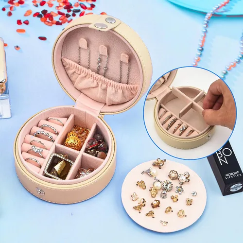 Miniatura 4 de FYTSDIK Organizador de joyas, estuche de joyería de viaje, caja de joyería pequeña, accesorios esenciales de viaje para mujeres, collar de anillos