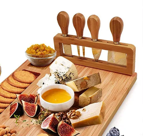 Miniatura 3 de Juego de tablas de queso y cuchillos de bambú, juego de tablas de embutidos grandes y plato de queso