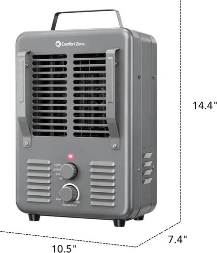 Miniatura 7 de Comfort Zone Calentador eléctrico portátil utilitario estilo Milkhouse de 1,500 vatios con termostato ajustable, protección contra Gris