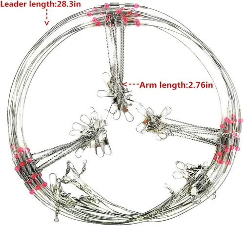 Miniatura 2 de Fishing Wire Leaders for Bottom Rigs: 10pcs 1/2/3 Arm Saltwater Hi-Low Rig Leaders with Swivels Snap for Trolling Pier Surf Fishing Tackle - Arm