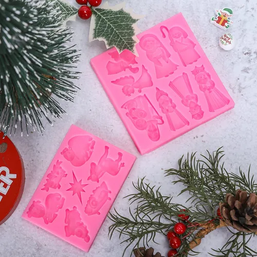 Miniatura 5 de Whaline 2 moldes de silicona para fondant de Navidad, moldes de silicona para la noche de nacimiento, moldes para hornear con temática de nacimiento