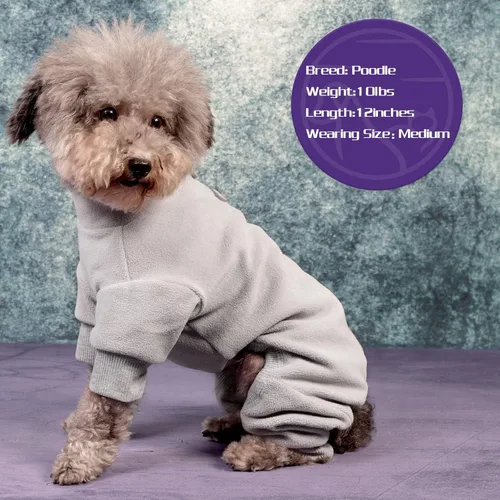 Miniatura 4 de cyeollo Pijama de forro polar para perro, abrigo térmico para perro, overol elástico, pijamas cálidas para mascotas para perros pequeños, color gris