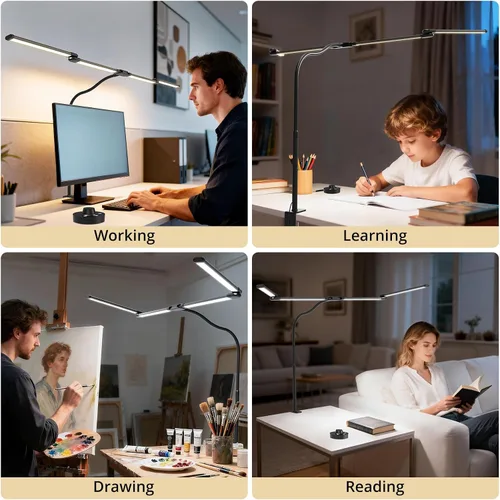 Miniatura 5 de Lámpara de escritorio, lámparas de escritorio con abrazadera para el hogar y la oficina, lámpara de mesa de cuello flexible de 24 W, lámpara