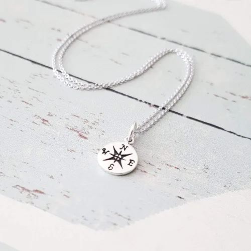Miniatura 2 de Collar de plata de ley con dije de brújula pequeña, 18 pulgadas