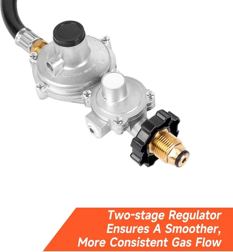 Miniatura 2 de GASPRO Regulador de propano de dos etapas de 10 pies con manguera P.O.L. y 3/8 de pulgada de rosca hembra para RV, parrilla, estufa de gas, cocina