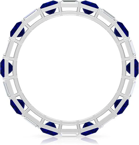 Miniatura 7 de Certified Lab Grown Blue Sapphire Eternity Band, AAAA Quality, Sapphire Moissanite Anniversary Ring - Ready To Gift