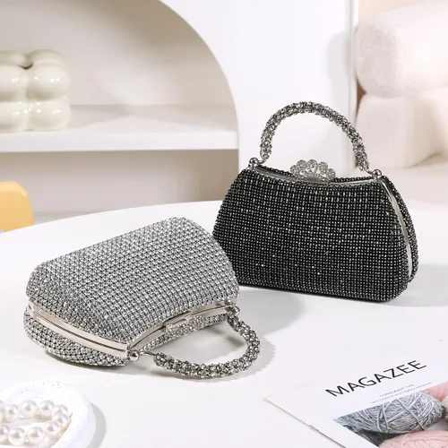 Miniatura 2 de Dreubea Bolso de mano hermoso para mujer, bolso de mano de moda brillante con diamantes de imitación