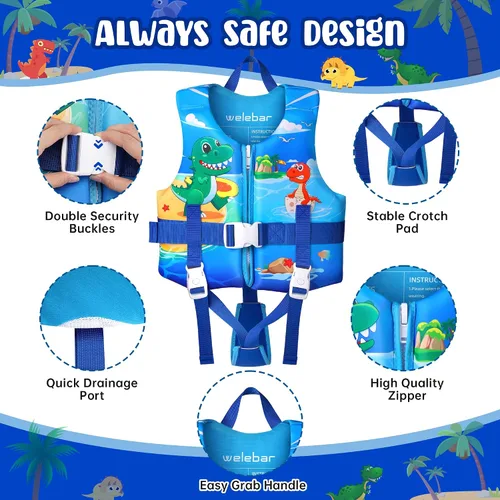 Miniatura 4 de Chaleco de natación para niños, flotadores para niños pequeños con correa de seguridad ajustable, ayudas de natación, flotador infantil, traje