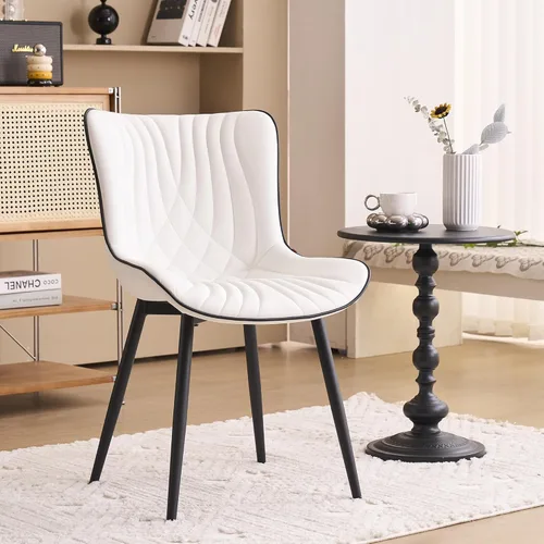 YOUTASTE Juego de 2 sillas de comedor, modernas de mediados de siglo, tapizadas de piel sintética, con patas de metal negro, silla decorativa sin