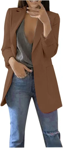 Miniatura 14 de Chaquetas ligeras para mujer, estilo casual, manga larga, frente abierto, chaqueta elegante, para trabajo, oficina, trajes profesionales