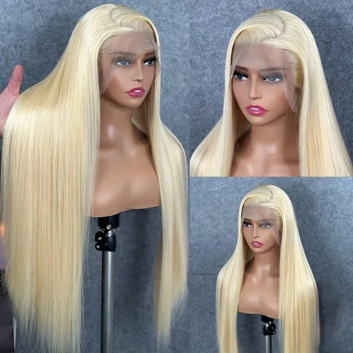 Miniatura 2 de 613 13x4 Peluca de encaje frontal transparente HD de cabello humano recto rubio platino Peluca de cabello humano predepilado con cabello de bebé