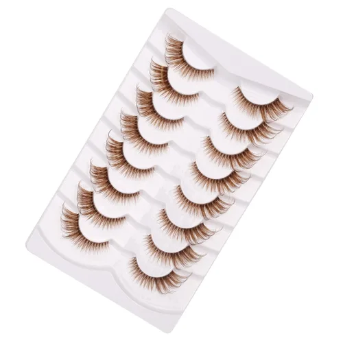 Miniatura 5 de Pestañas postizas marrones, pestañas naturales, ojo de gato, pestañas de banda transparente, pestañas esponjosas, paquete de 8 pares
