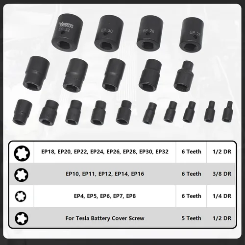 Miniatura 2 de Torx Plus - Juego de dados externos Torx Plus de 6 puntos EP EP4 – EP32 19 piezas con 1/2 pulgadas, 3/8 pulgadas, 1/4 pulgadas, repuesto para juego