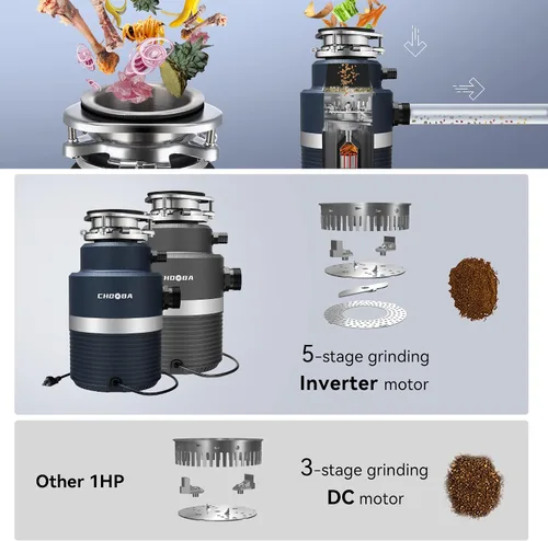 Miniatura 2 de Triturador de basura de 3/4 HP, alimentación continua de eliminación de residuos de alimentos, triturador de basura de cocina con conexión y enchufe