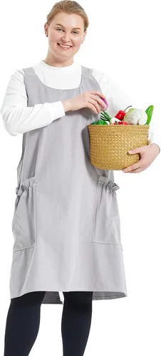 Miniatura 17 de Delantales grandes de talla grande para mujer con bolsillos de algodón y lino para hornear cocina