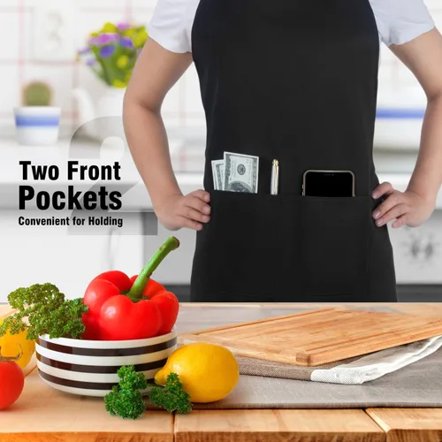 Miniatura 5 de Xornis Paquete de 2 delantales ajustables con 2 bolsillos para mujeres y hombres, cocinero, cocinero, color negro