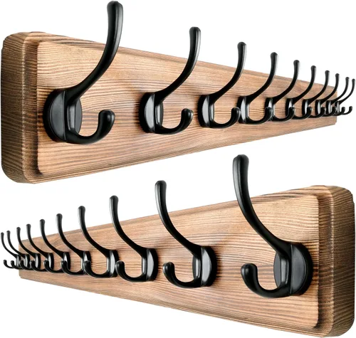 Miniatura 17 de Dseap Perchero de Pared: Moderno, Patentado, Resistente, 17.4" de Largo, Riel Colgador de Madera con 5 Ganchos Dobles para Abrigos de Invierno, Negro