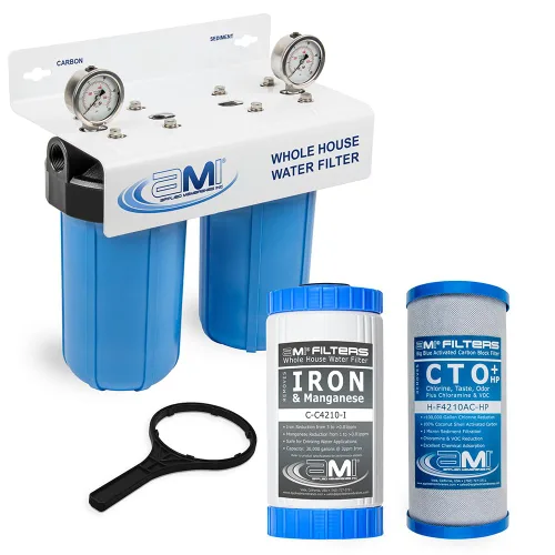 Miniatura 2 de Applied Membranes Inc. Sistema de filtro de agua de 2 etapas para toda la casa, 1 cartucho de filtro de carbono y 1 hierro, 4.5 x 10 pulgadas