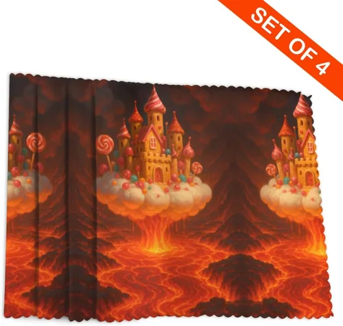 Miniatura 4 de Rectangular Placemats Set of 4, Heat Resistant Candy Castle Printed Kitchen Dining Table Mats