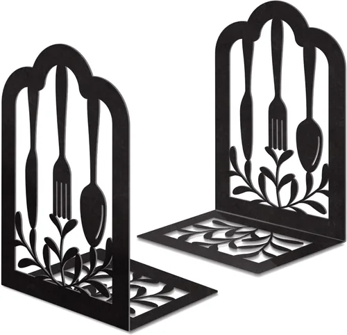 Miniatura 10 de Sujetalibros de metal, sujetalibros decorativos pesados para estantes, sujetalibros decorativos para el hogar para libros pesados, soporte negro