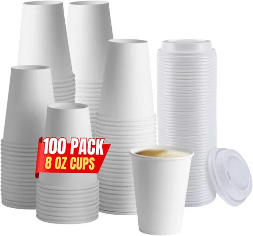 Miniatura 8 de Tazas de café de 8 onzas con tapas desechables de papel para café caliente (50 tazas y 50 tapas)