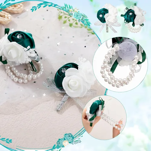 Miniatura 3 de Zeyune Juego de 16 piezas de flores para hombres, ramillete de rosas para mujer, dama de honor nupcial, flor para boda, ceremonia, aniversario