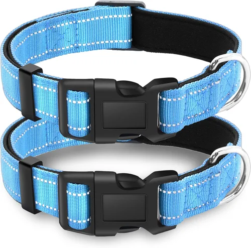 Miniatura 16 de Paquete de 2 collares reflectantes para perro con hebilla de bloqueo de seguridad, ajustable, suave, transpirable, cómodo, de nailon para perros
