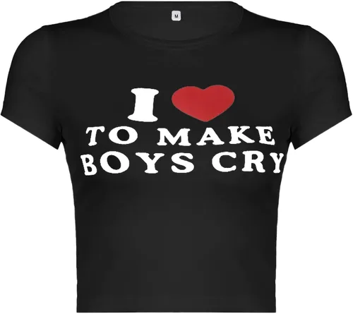 Miniatura 5 de Kavousa Camiseta corta con texto en inglés "I Love My Boyfriend" de manga larga Y2K, camiseta de gran tamaño para mujeres, adolescentes y niñas