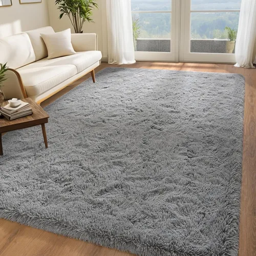 Miniatura 8 de Alfombra gris grande de 6 x 9 pies para sala de estar, dormitorio, alfombra de área de pelo mullido, alfombra de felpa antideslizante