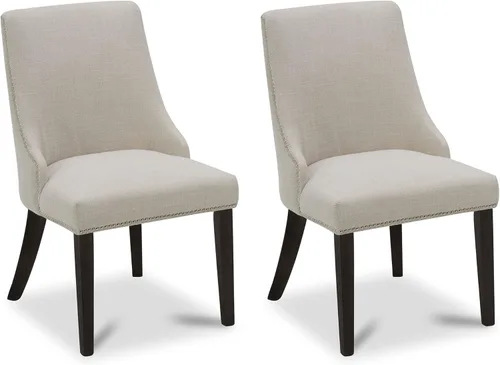 CHITA Sillas de comedor de estilo granjero con ribete de cabezal de clavo, sillas tapizadas de tela con respaldo alto, juego de 2 sillas de comedor
