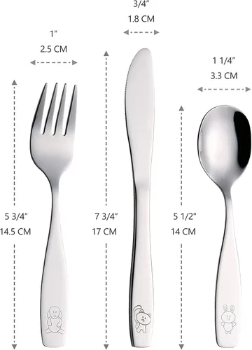 Miniatura 3 de ANNOVA Juego de cubiertos seguros para niños de acero inoxidable, tenedores para niños, cucharadas para niños, utensilios de metal para lonchera