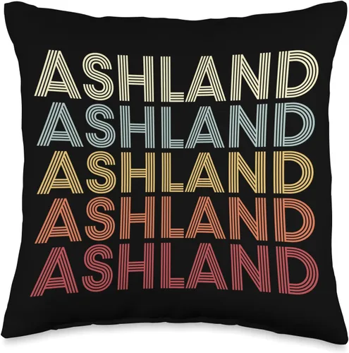 Ashland Oregon Ashland OR Retro Vintage Almohada de texto, 16 x 16 pulgadas, multicolor