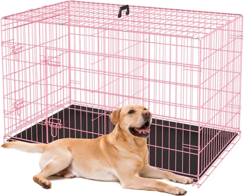 Miniatura 22 de BestPet Jaula para perros 18 pulgadas Negro Perrera de metal plegable con puertas individuales, pestillos seguros de perno deslizante