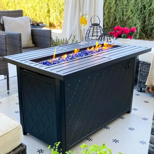 Miniatura 9 de Sophia & William Mesa para fogata de gas de 28 pulgadas, 50,000 BTU cuadrada para exteriores, fogatas de propano 2 en 1, chimenea de patio