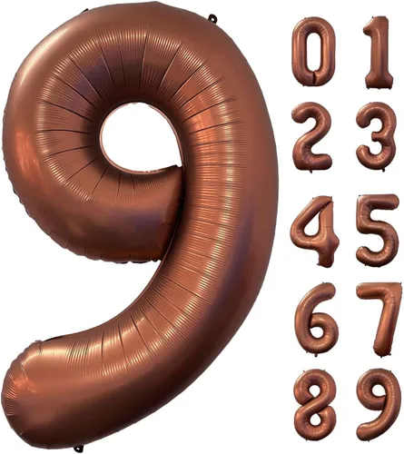 Miniatura 13 de Globo grande de 40 pulgadas con número 2 marrón café, de tamaño jumbo, dígito de mylar de aluminio, globos retro marrones de helio para decoraciones