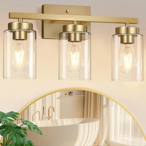 Miniatura 20 de IZORRO Moderna lámpara de baño, 3 luces negras claras, accesorios de iluminación de baño sobre espejo con vidrio transparente para sala de estar