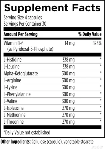 Miniatura 3 de Designs for Health Sinergia de aminoácidos - Suplemento vegetariano de aminoácidos esenciales con BCAA, alfa-cetoglutarato, metionina + B6 (P-5-P)