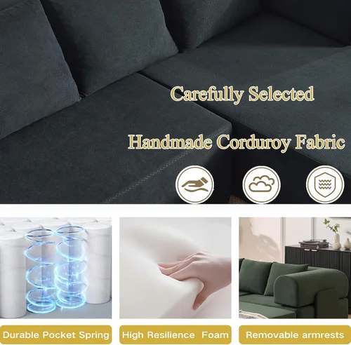 Miniatura 8 de Sofá modular de 106 pulgadas con diván en forma de L, moderno sofá modular Cloud con asiento profundo, cómodo sofá comprimido de terciopelo sin Negro