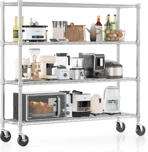 Miniatura 10 de Homdox Estantes de almacenamiento de 60"W, estantería de alambre resistente de 4 niveles con ruedas, 2400LBS estantes de metal ajustables Negro