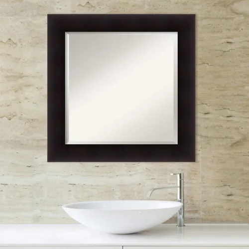 Miniatura 5 de Amanti Art Espejo de baño marrón para sobre el fregadero, espejo de tocador cuadrado de pórtico espresso de 26 x 26 pulgadas, marco de madera